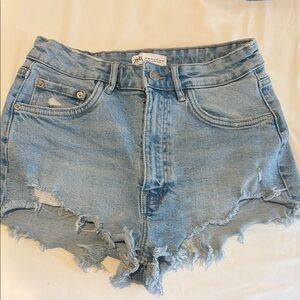 Zara Light Blue Distressed Jean Shorts